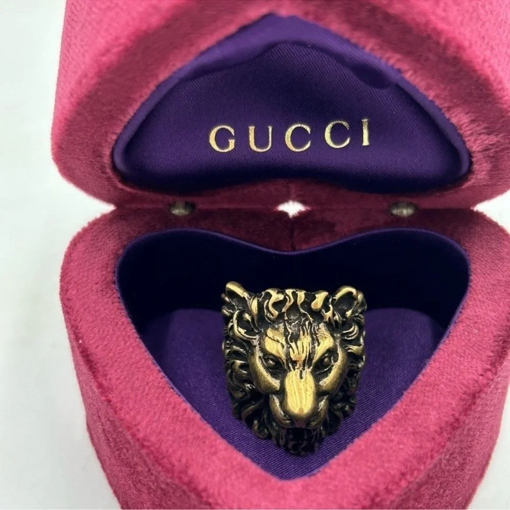 Women’s Gucci Lionhead, motif sterling silver ring size 8–8.5 made Italy